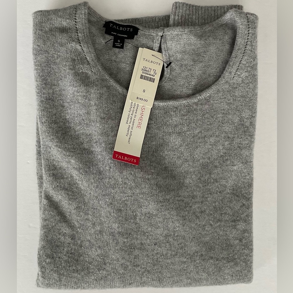 Talbots Pure Cashmere 3/4 Sleeve Gray Sweater Size S NWT - Picture 5 of 8